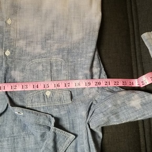 Denim Ombre Bleach Dipped Button Up Shirt SzL - Picture 5 of 8